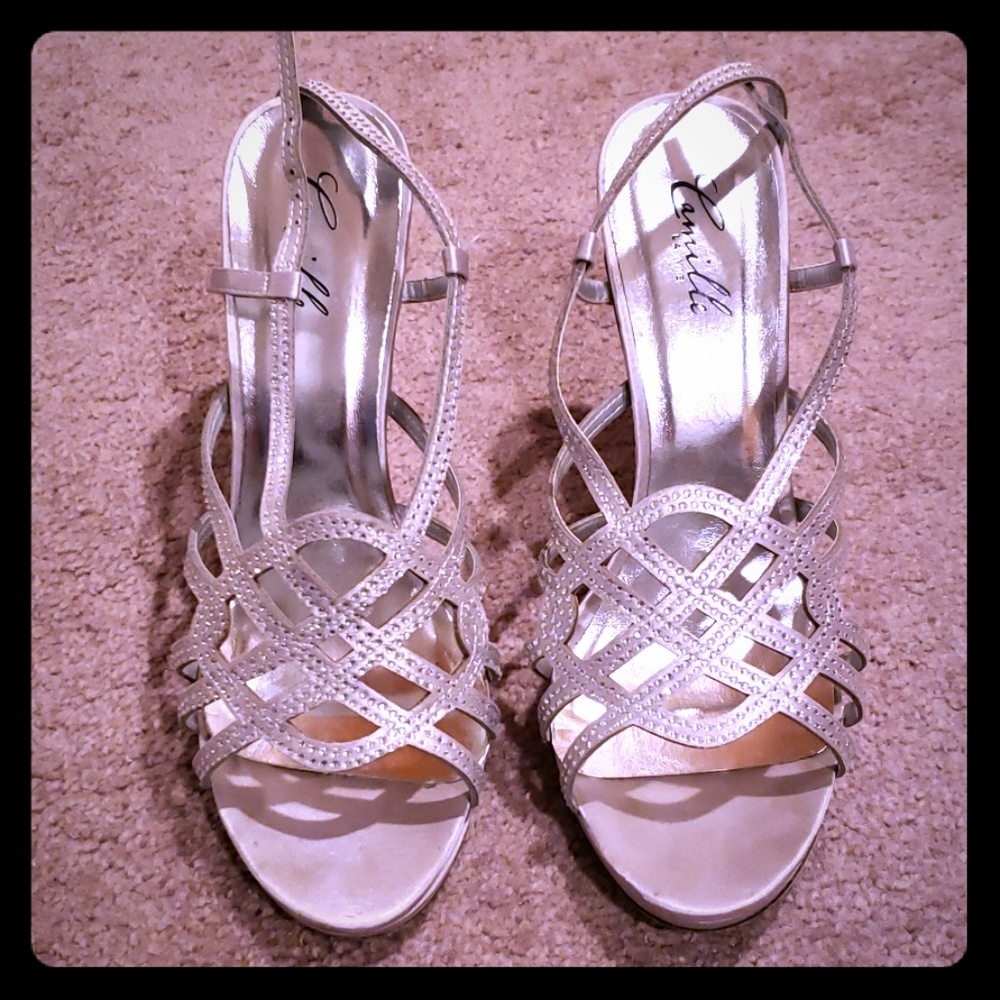 Silver Beaded Strappy Sandals